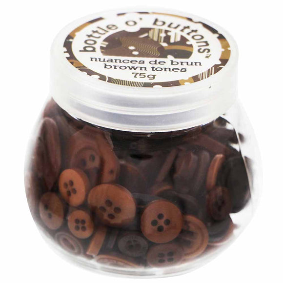 CRAFTING ESSENTIALS Bottle of Buttons - Brown Tones - 75g (2.6oz)
