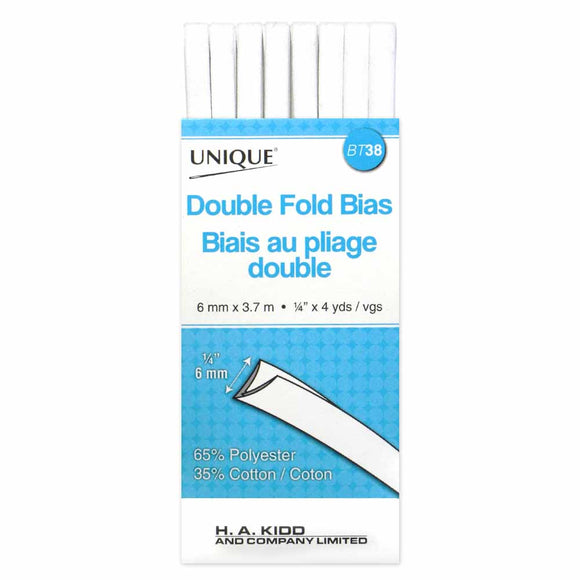 UNIQUE Double Fold Bias Tape 7mm x 3.7m - White
