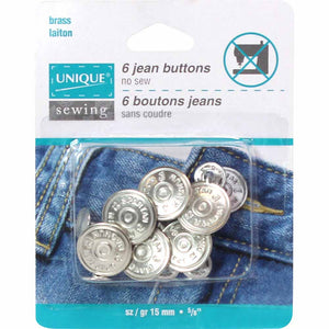 UNIQUE SEWING Jean Buttons No Sewing - Silver - 6 pcs. - 15mm (5⁄8″)
