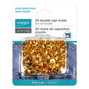 UNIQUE SEWING Double Cap Rivets - Gold - 8mm x 4mm (5/16″ x 3/16″) - 24 pcs